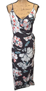 1.STATE Floral Faux Wrap Maxi Dress Gray White Coral‎ Summer Resort Wear Size 6 Photo 0