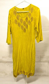 Yellow Embroidered Kurti Tunic Top Womens Size XL Boho Ethnic Casual Straight Photo 0
