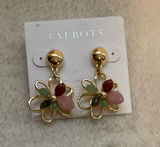 Talbots Gold Floral Dangle Earrings with Pink and Green Stones Photo 0