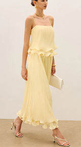 Commense Pleated Layered Ruffle Skirt Set size small Yellow Photo 0
