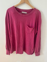 We The Free Free People Magenta Pink Long Sleeve Distressed Pocket Tee Small Photo 0