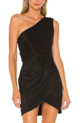 NBD Danny Mini Dress Size XS Black One Shoulder Ruched‎ Sheath Cocktail Party Photo 0