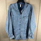 Anthropologie Pilcro Puff Long Sleeve Denim Button Up Front Shirt Womens Large Photo 0