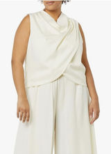 NWT TEREA 4X Women's Sienna Cowl Neck Draped Top in Gardenia Off White Color‎ Photo 0