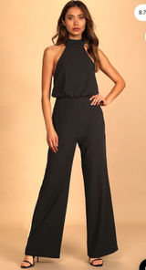 Lulus Black Moment for Life Halter Jumpsuit Wide Leg Size XS Minimalist Cocktail Photo 0