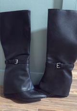 Target Black Women's Knee-High Heeled Boots with Buckle Strap Photo 0