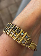 Vintage‎ Wire Wrapped Letter Block Bracelet Gold Tone Mixed Metal Statement Photo 0