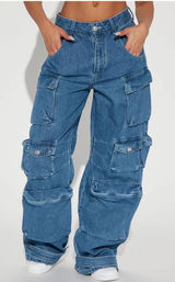 NWOT Daisy Blue‎ Wide Leg Cargo Jeans Photo 0