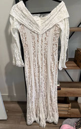 Off-Shoulder Ivory Lace Maxi Dress with Bell Sleeves Photo 0