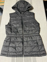 Womens Black Quilted Puffer Vest Hooded Full Zip large‎ Jacket Cinched Waist Photo 0