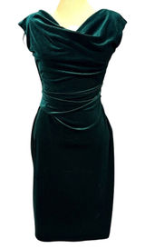 Jessica Howard 6 Emerald Green Velvet Cowl Midi Dress Cocktail‎ Evening Wedding Photo 0