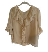 Joie Blouse Cream S Womens Ruffle V-Neck Sheer Chiffon Romantic Flowy Ivory Photo 0