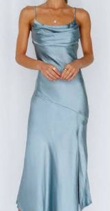 Hello Molly Satin Slip Midi Dress Light Blue XS Photo 0