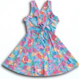 Jona Michelle Girls Blue Tropical Fruit Floral Print Tie Front Dress Size 6 Photo 0
