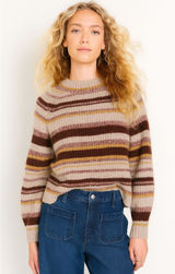 Old Navy Striped Knit Sweater Womens Small S Pullover Crew Neck Beige Burgundy Photo 0