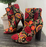 Steve Madden Black Embroidered Floral Sip Up Ankle Bootie Boot Shoes 8 Photo 0