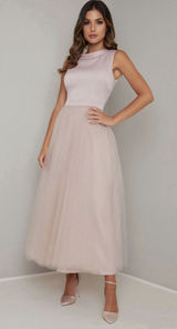 CHI CHI ZEINA POWDER MIDI DRESS Mink Size US 6 Cocktail Tulle Lace‎ Party Dress Photo 0