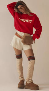 Anthropologie Sherpa Belt Bag‎ Tan Fleece Faux Shearling Crossbody Red Stripe Photo 0