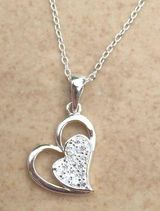 Sterling Silver 925 Lopsided CZ Open Heart Pendant Photo 0