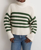 Madewell Wide Rib Turtleneck Sweater Varsity Green Stripe XL Fall Winter Warm Photo 0