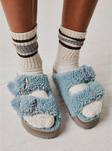 BIRKENSTOCK Arizona Big Buckle Genuine Shearling Slide Sandal in Faded Aqua Photo 0