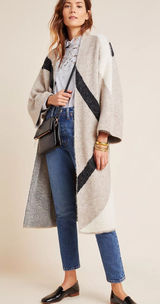 Anthropologie Antonia Neutral Geometric Open-Front Coatigan in Beige and Black L Photo 0