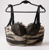 Akira Rica Rica Off Corset Crop Top Black Lace Mesh Tie Strap Large‎ NWT Photo 0