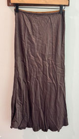 Nati Brown Satin Midi Skirt Lace Trim Waistband Size Small Chocolate Bias Cut Photo 0