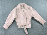 Guess‎ Moto Jacket Women S Pink Crinkled Faux Leather Belted Cropped Biker Photo 0