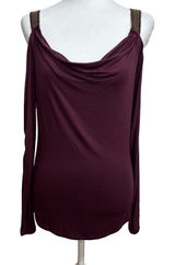 Rock &‎ Republic Cold Shoulder Top Burgundy Cowl Neck Metallic Straps Edgy S Photo 0