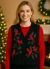 Vintage White Stag Button Up Sweater Vest Cardinals Holiday Cabin Cozy‎ 18W/20W Photo 0