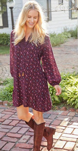 Matilda Jane Burgundy Floral Boho Peasant Shift Dress Size S Photo 0