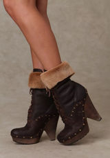 Sam Edelman Winsford Brown Leather Lace Up Clogs Fur Booties Size 6.5M festival Photo 0