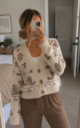 American Eagle Women's Cream and Brown Cardigan Size XS Photo 0