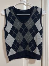 Brandy Melville Navy and Gray Argyle V‑Neck Sweater Vest Photo 0