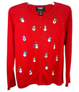 Studio Joy Medium Sweater Red Snowman‎ Holiday Ugly Christmas Cardigan 699 Photo 0