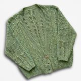 BKE‎ Sage Green Chunky Knit Button Front Cardigan Sweater Med Slouchy Pointelle Photo 0