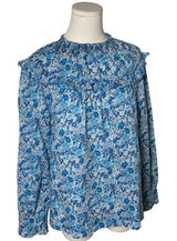 J Crew Liberty Blue Floral Cotton Smocked Ruffle Yoke Blouse M Photo 0