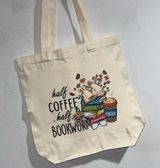 Canvas book tote reusable bookworm coffee addict NEW handmade gift Photo 0