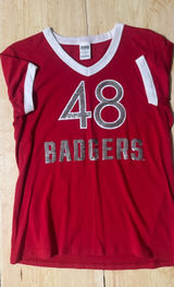 PINK Victoria's Secret Wisconsin‎ Badgers 48 Sequin V-Neck Jersey Tee Red L Photo 0