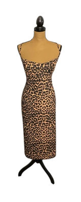 PrettyLittleThing Leopard Print Bodycon Midi Dress Women’s 12 Y2K Animal Print Photo 0