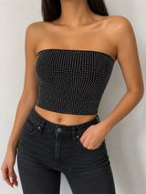 Windsor Rhinestone Tube Top Black Strapless Y2K Party Clubwear Size L Photo 0
