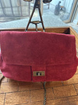 Free People Red Suede Crossbody Bag Turn Lock Chain Strap Boho Clutch GUC Photo 0