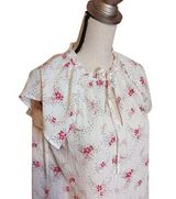 LOFT Size Medium M Sheer Floral Polka Dot Light Pink Blouse Flowy kawaii Cute Photo 0