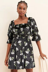 Anthropologie Hutch Velvet‎ Floral Mini Dress size xl black and green whimsical Photo 0
