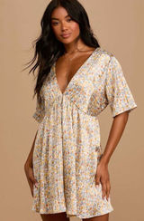 Lulus Express Yourself Yellow Floral Print Satin Babydoll Mini Dress Size XL NWT Photo 0