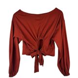 Free People Top XS We The Free Rust Orange Open Back Tie Balloon Sleeve Photo 0