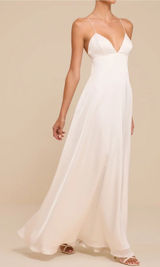 Lulus Medium NEW Lupita White Satin Tie-Back Maxi Dress Bridal Wedding Minimal Photo 0