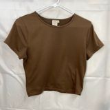 Live In The Moment women's brown‎ stretch short sleeve cropped neutral basic top Photo 0