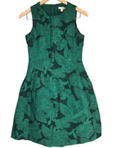 Eva Mendes New York Company Green Floral‎ Jacquard Fit Flare Sleeveless Dress 2 Photo 0
